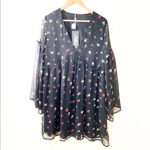 NWT Influence brand black floral babydoll dress